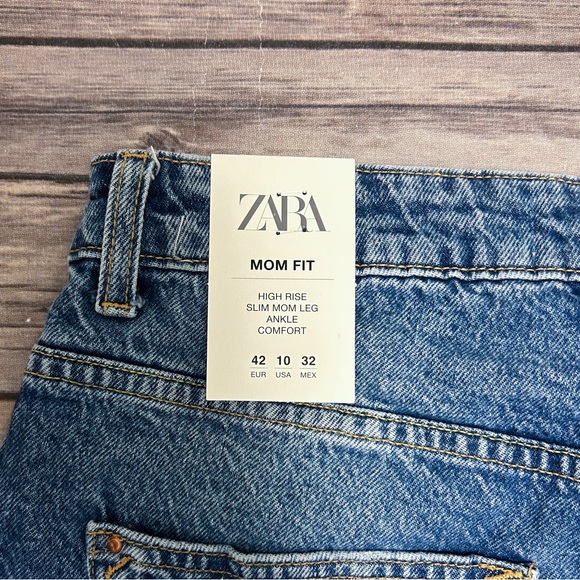 Zara Medium Wash High Rise Ankle Length Slim Leg Mom Jeans Minor Fraying NWT 10 - Picture 7 of 9